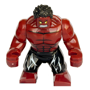 Figura de colección de Red Hulk (Thaddeus Ross) de Marvel, de gran tamaño y musculatura muy detallada con piel roja brillante, vistiendo pantalones oscuros rasgados y con expresión de enojo, sobre fondo blanco.